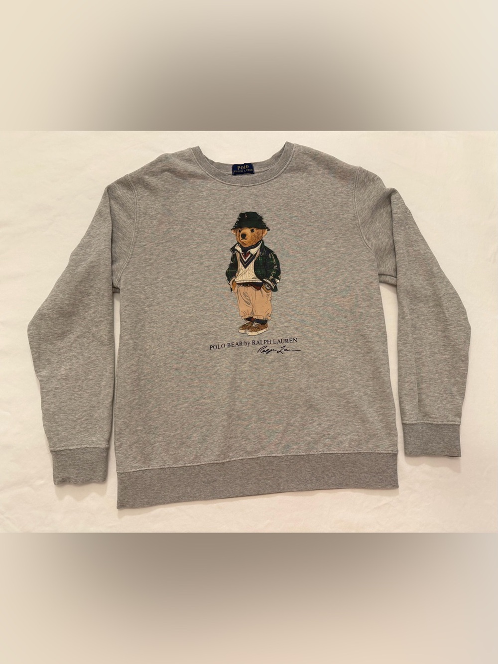 Ralph Lauren Polo Green Plaid Polo Bear Boys Grey Sweatshirt - Picture 14 of 14